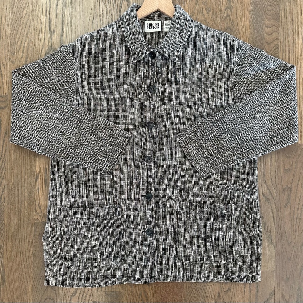 Chicos Variegated Lightweight Chore Jacket Grey, Cream, and Tan Size 1 / Small